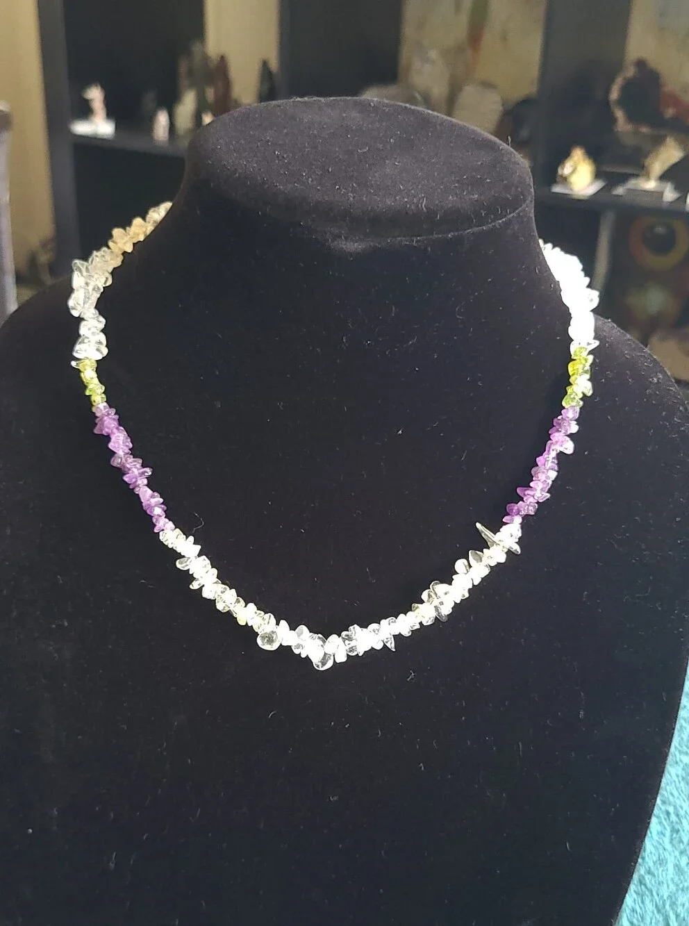 Hand Crafted Quartz, Amethyst, Peridot, And Citrine Chip-Bead Necklace